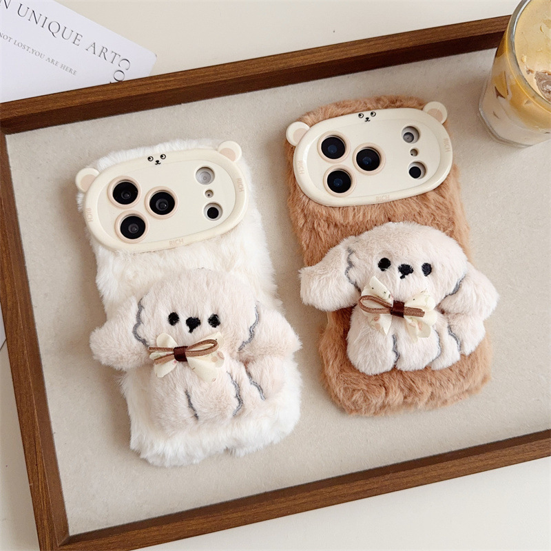 3D Cartoon Bowknot Puppy Warm  - Phone Cases For Iphone 16 ulasan dan harga