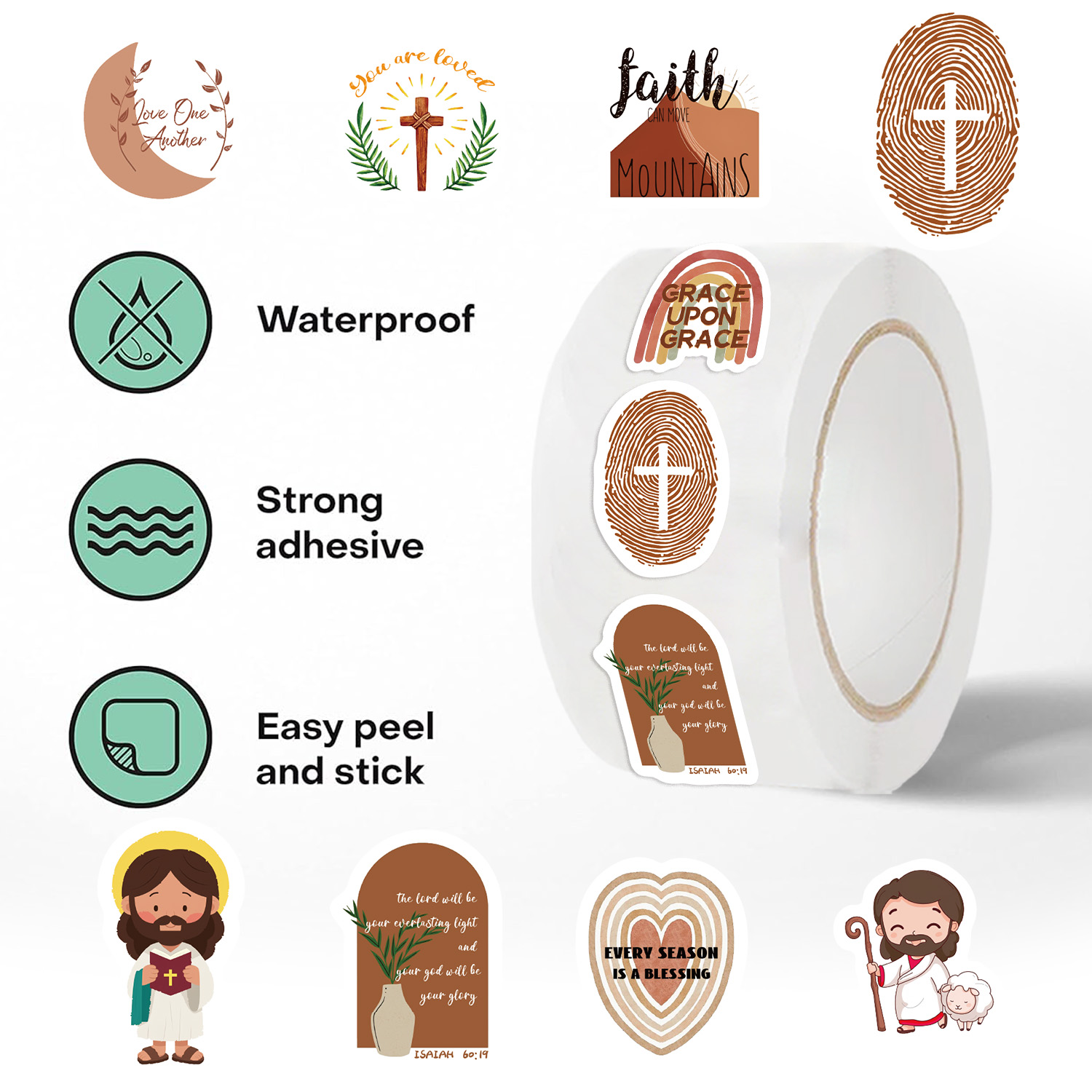 500pcs/roll Jesus Stickers Exq - Phone Cases Jesus ulasan dan harga